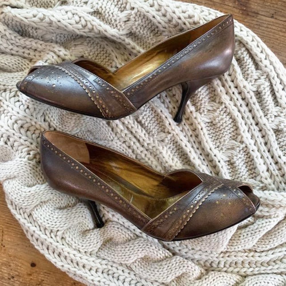 Vintage Prada Leather Peep Toe Heels 38.5 - Picture 1 of 11